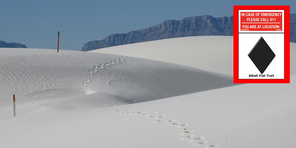 Alkali Flat Trail and a symbol of a diamond that corresponds to this trail.