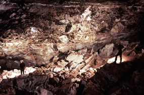 Cavers travering Half-Mile Hall Cavers travering Half-Mile Hall