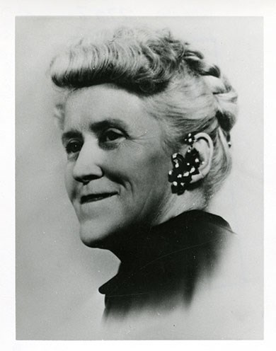 Historic black and white photographic portrait of Esther L Brazell