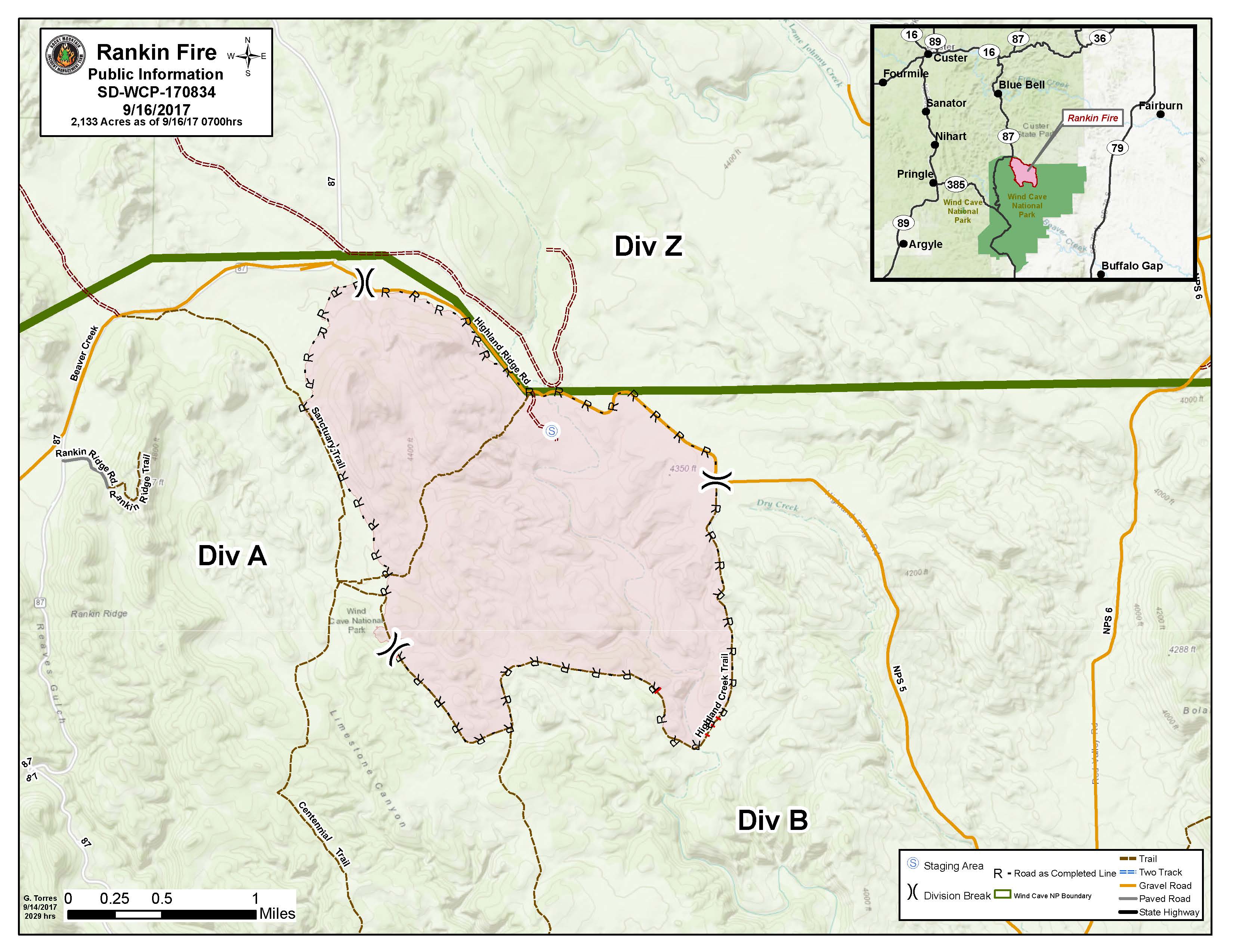 Map of Rankin Fire Map showing the extent of the Rankin Fire