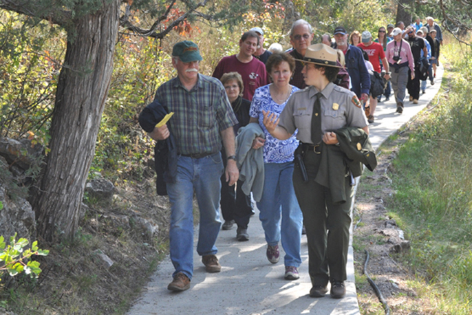 Park guide leading a tour into Wind Cave.