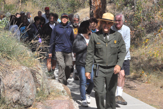 Ranger leading a tour prior to entering the cave.