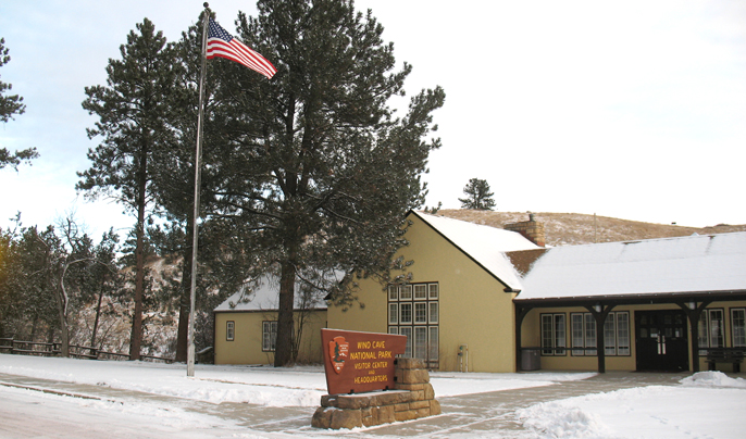 Wind Cave Visitor Center on a cold winter day.