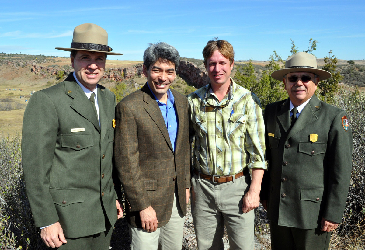 Wind Cave Dedication - Midwest Regional Director Michael Reynolds, Dan Sakura, Gates Watson, Park Superintendent Vidal Davila