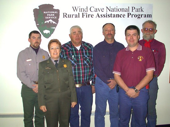 Pictured, from left to right, are: Kevin Merrill, Wind Cave National Park; Park Superintendent Linda Stoll; Hap Schroth, Buffalo Gap; Joe Harbach, Custer; Joel Behlings, Custer; Marc Lamphere, Cascade.