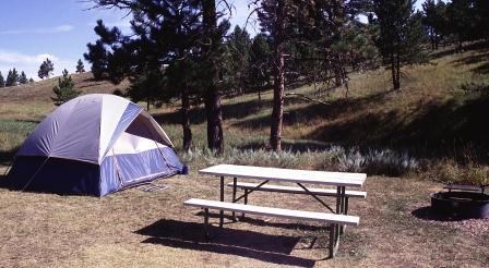 Tent and bench at Elk Mountain campground