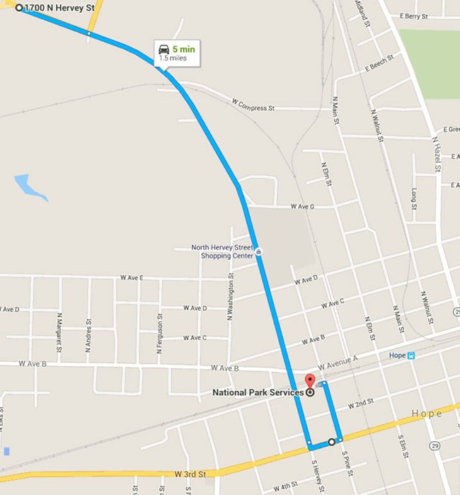 Map from Interstate Hwy 30 to the National Historic Site Visitor Center. Map from Interstate Hwy 30 to the National Historic Site Visitor Center.