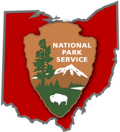 Ohio-NPS Outline of state of Ohio map and NPS arrowhead logo on top