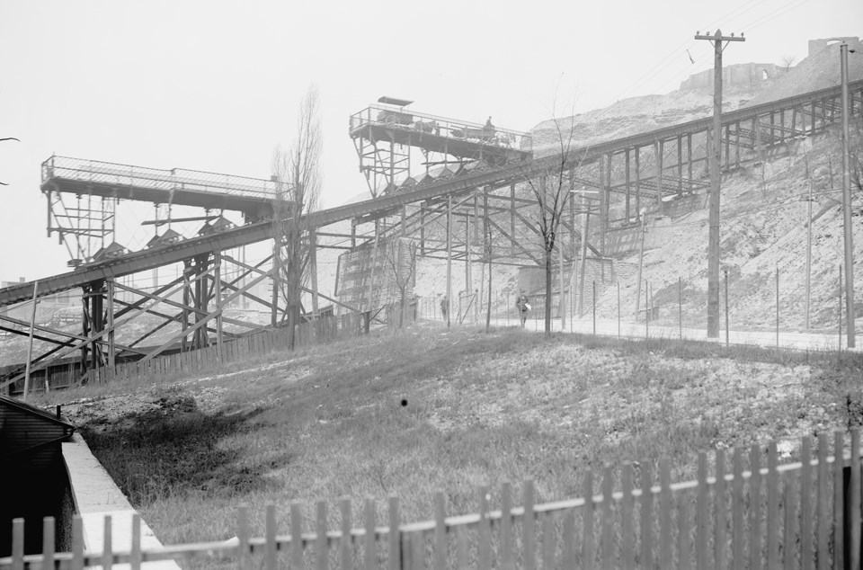 An elevated railway on the side of a hill