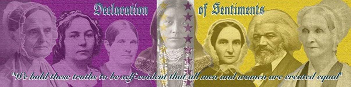 Image of the five women who organized the first women's rights convention, frederick Douglass, and a Haudenosaunee woman. Image of the five women who organized the first women's rights convention, frederick Douglass, and a Haudenosaunee woman.