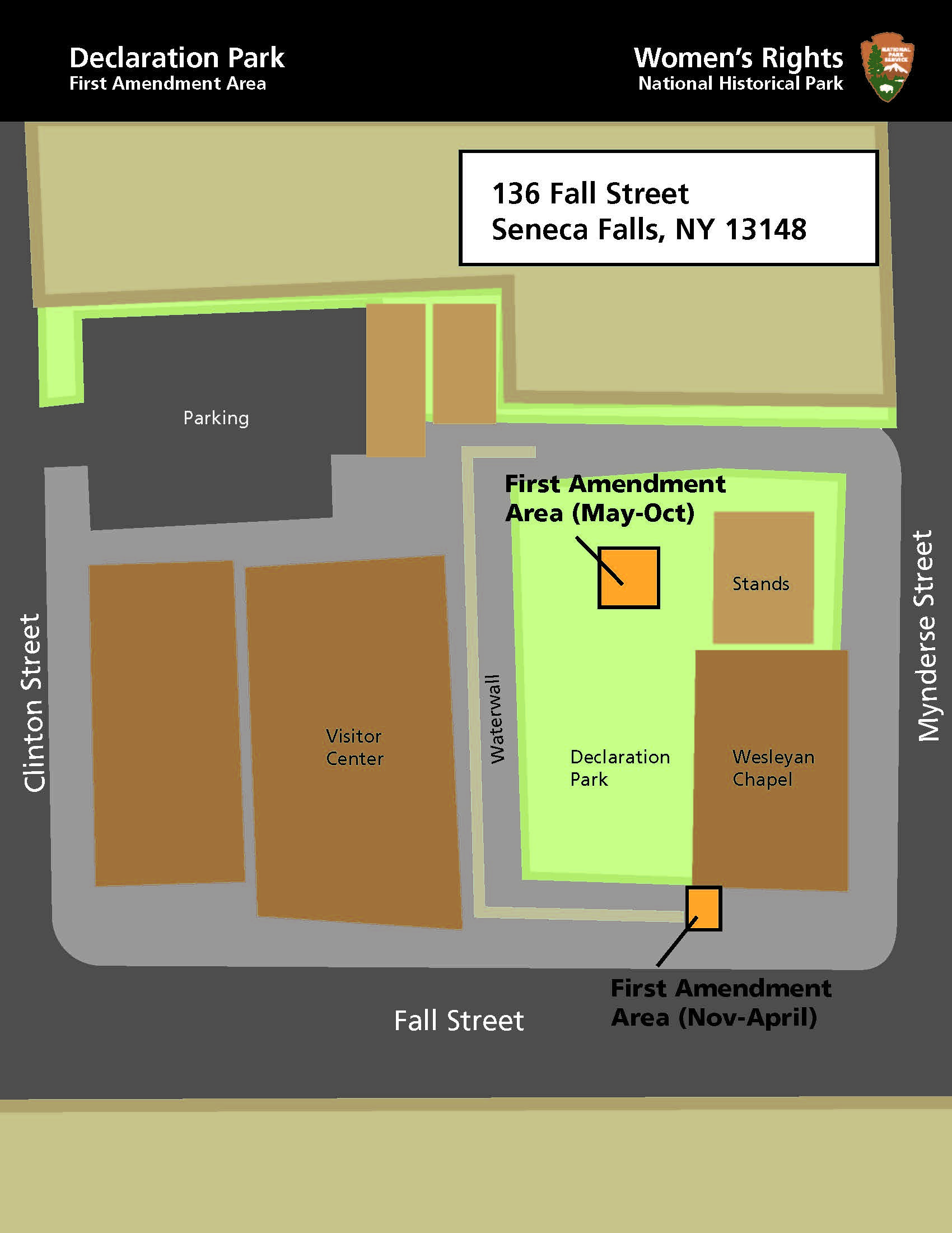 Map showing the grounds and buildings of Declaration Park.