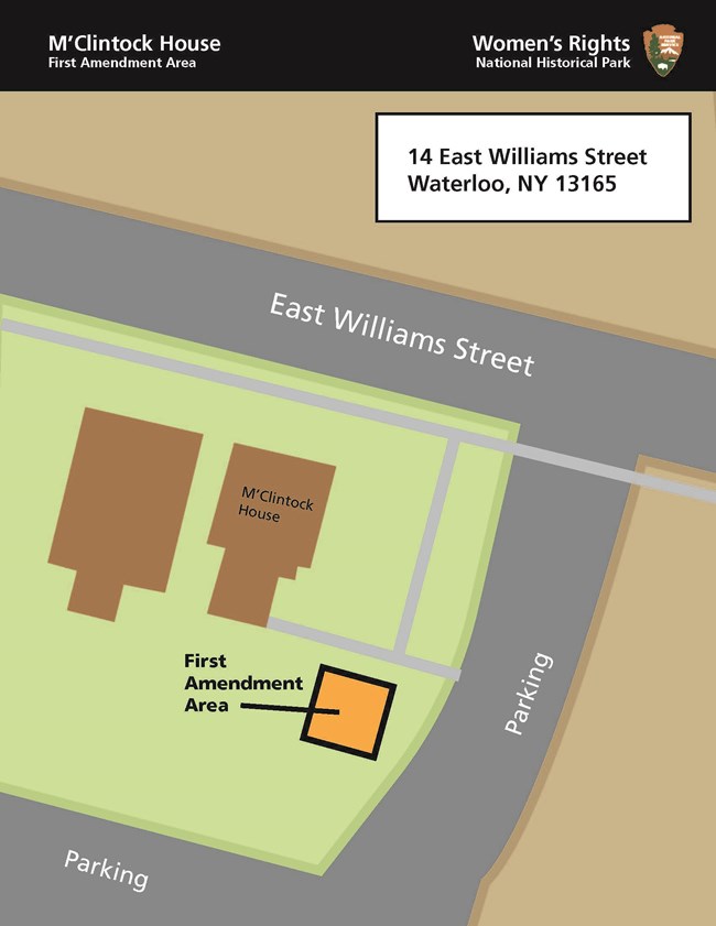 Aerial image of the M'Clintock House Property, showing the first amendment areas adjacent to the house