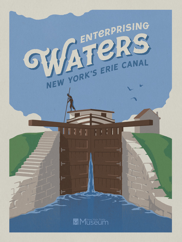 NYSM_ErieCanal_TravelingExhibit A poster advertising "Enterprising Waters: New York's Erie Canal"