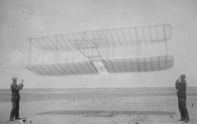 Wilbur and Orville with glider- Kitty Hawk, 1901 Wilbur and Orville with glider- Kitty Hawk, 1901