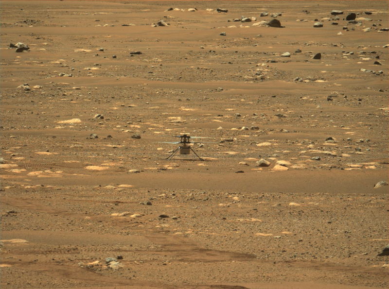 Ingenuity Mars Helicopter. Photo of small helicopter on Mars.