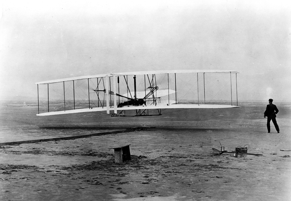 Wrights' First Flight Orville Wright taking off during the Wright brothers' first successful flight