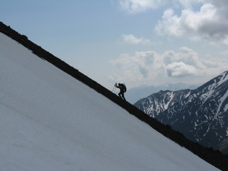 Climber on scree