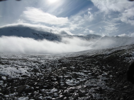 Clouds clearing off Mt Jarvis