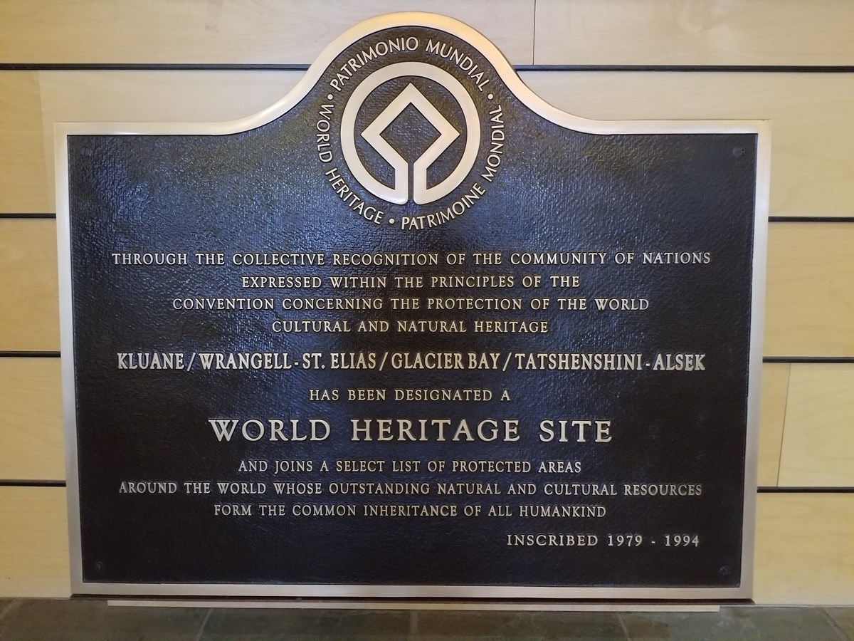 World Heritage Site plaque at the Headquarters Visitor Center in Copper Center.