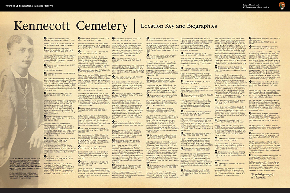 Kennecott Cemetery Wayside Key locations and biographies