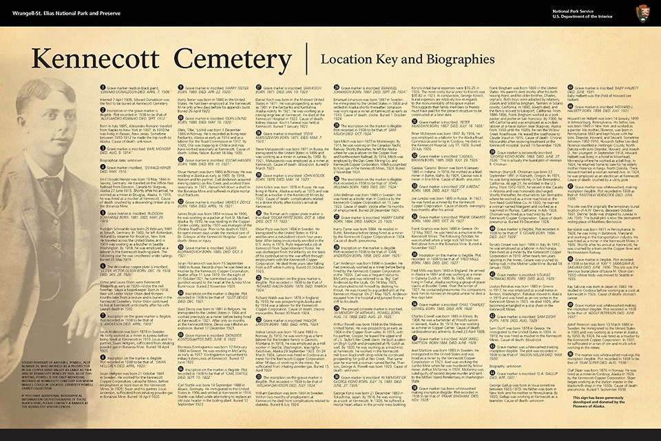 Kennecott Cemetery Wayside Key locations and biographies