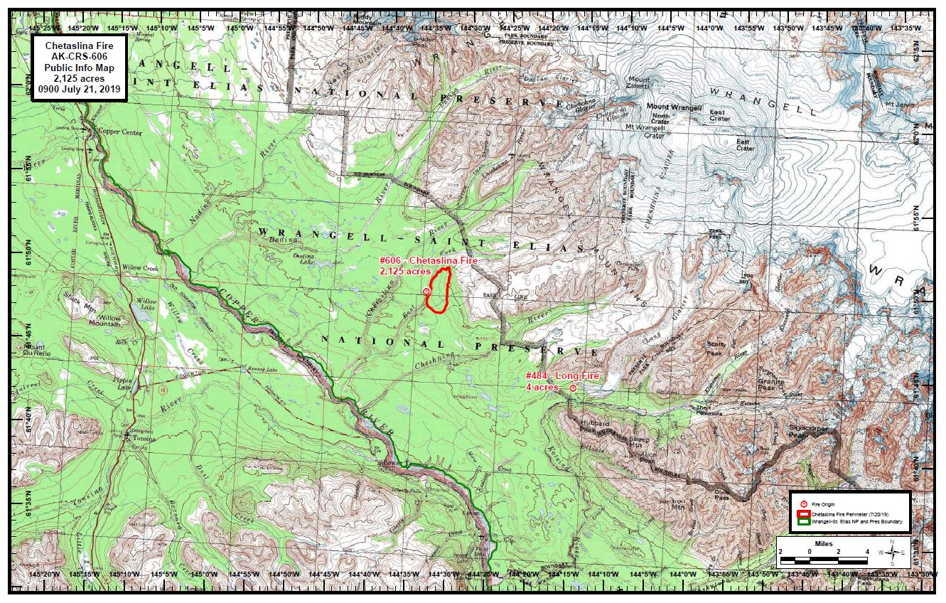 Close up topographic map of Chetaslina Fire #606 and Long Fire #484