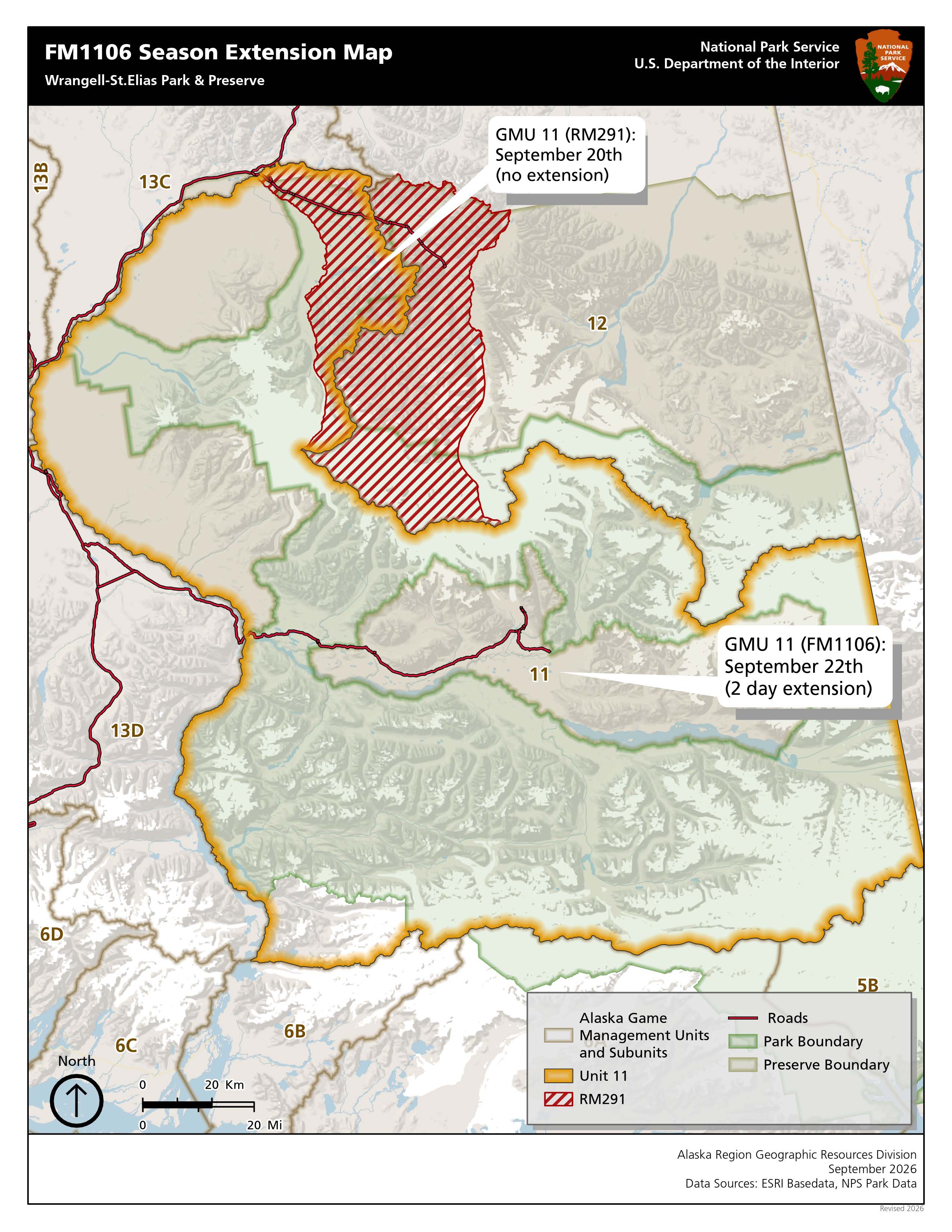 Hunting Season Extension Map showing closure of RM291 area with red striping.
