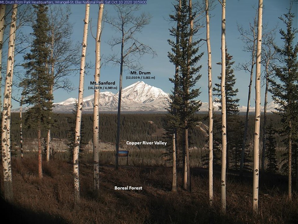 Webcam image of Mt Drum and the Copper River Valley.
