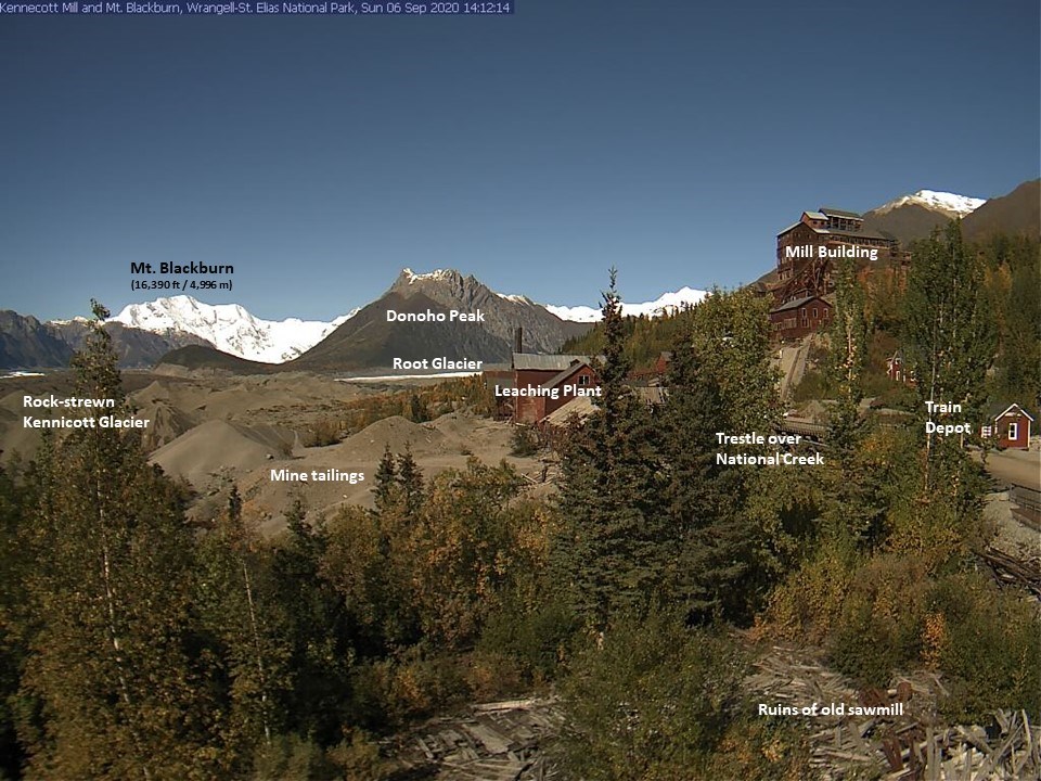 Webcam image of Kennecott Mill and Mt. Blackburn.