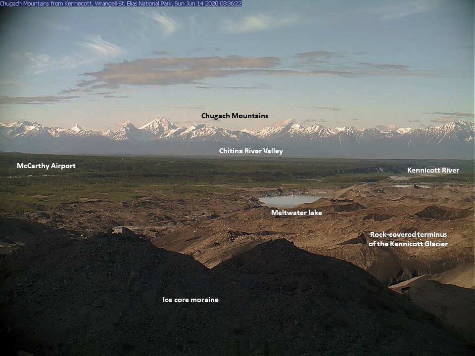 Webcam image of the Chugach Mountains and Chitina River Valley from Kennecott.