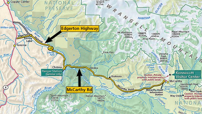Map showing location of Edgerton Highway and McCarthy Road. Map showing location of Edgerton Highway and McCarthy Road.