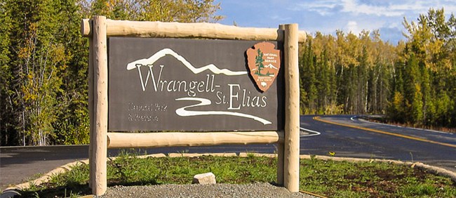 Entrance of Copper Center Visitor Center with Wrangell-St. Elias National Park Service Sign Entrance of Copper Center Visitor Center with Wrangell-St. Elias National Park Service Sign
