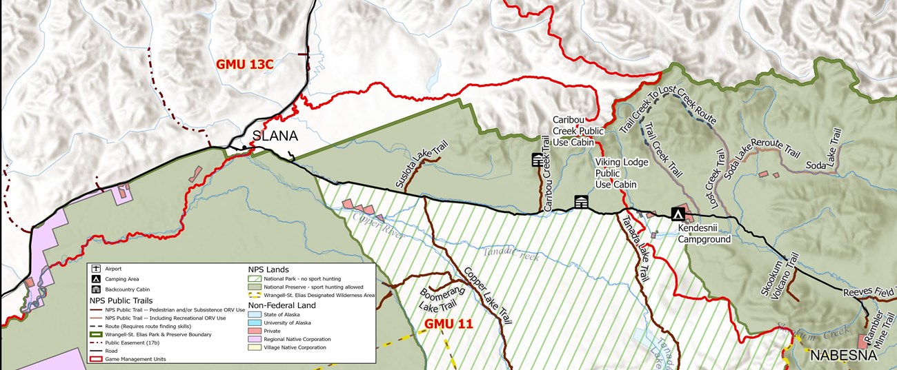 Nabesna Road Map with land status