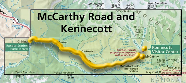 Map showing Kennecott and McCarthy Road Area.