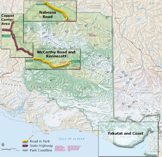 Map showing the four visitor services sections of the park.