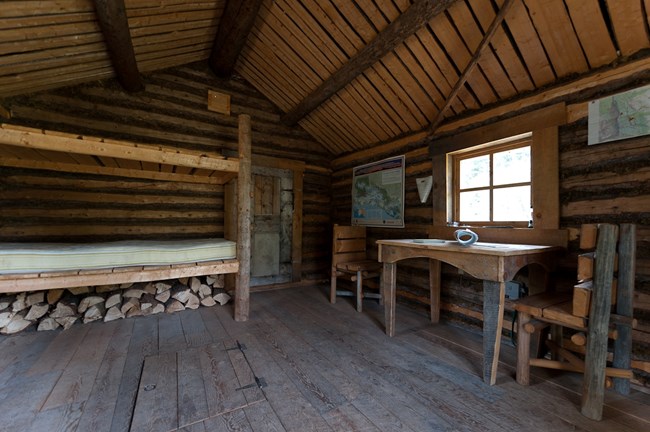 The inside of a public use cabin in Wrangell-St. Elias.