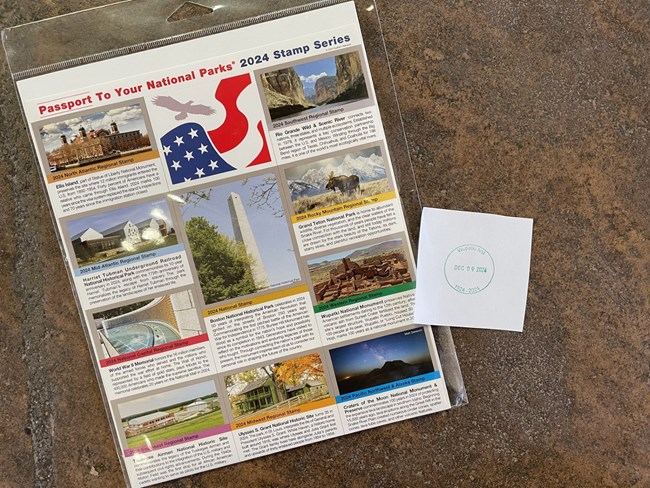 2024 Wupatki centennial cancellation stamp and regional stamp series.