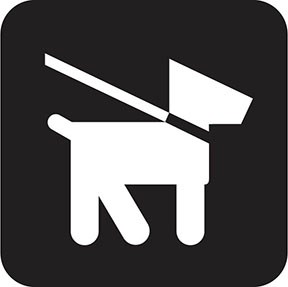 Square shaped dog on leach symbol for maps and signs.