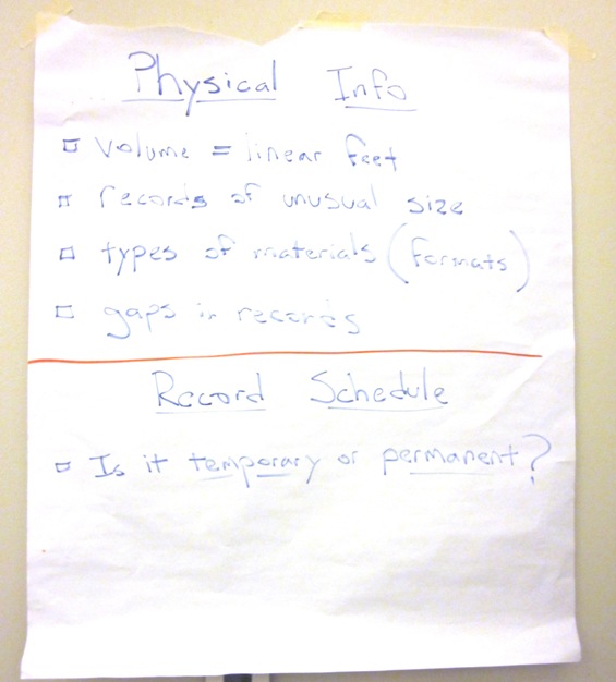 Poster detailing physical information needed for a series description.