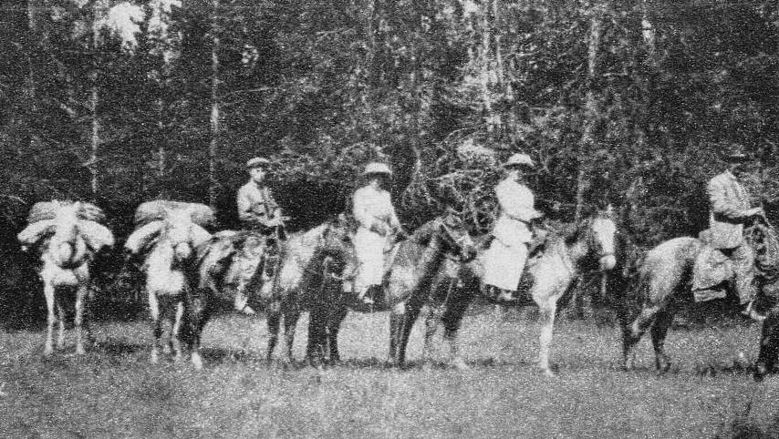 Newspaper image of Mrs. Morris and her pack train, 1917. Photo: The New York Times Magazine, February 10, 1918.