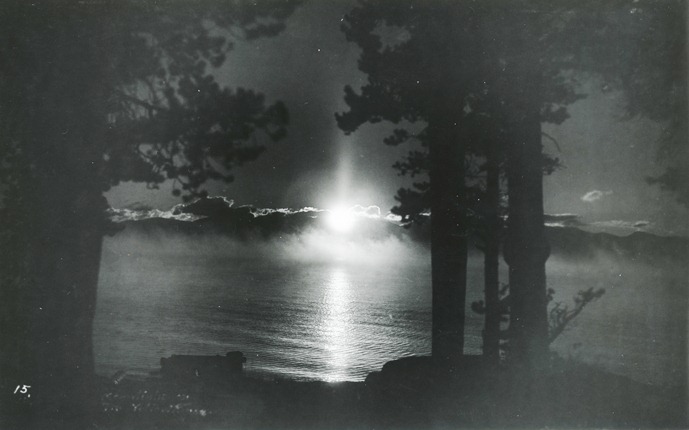 Moonlight and mist on Yellowstone Lake, date unknown. Photo: #YELL 124075 Moonlight and mist on Yellowstone Lake, date unknown. Photo: #YELL 124075