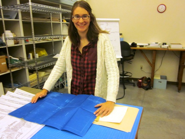 Archives Blitz Team 3 participant Kelly Hartman with a rare find, November 2014.