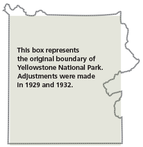 A rectangular box and the current park boundary of Yellowstone National Park
