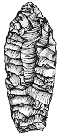 Black and white drawing of a carved point