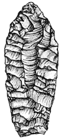 Black and white drawing of a carved point