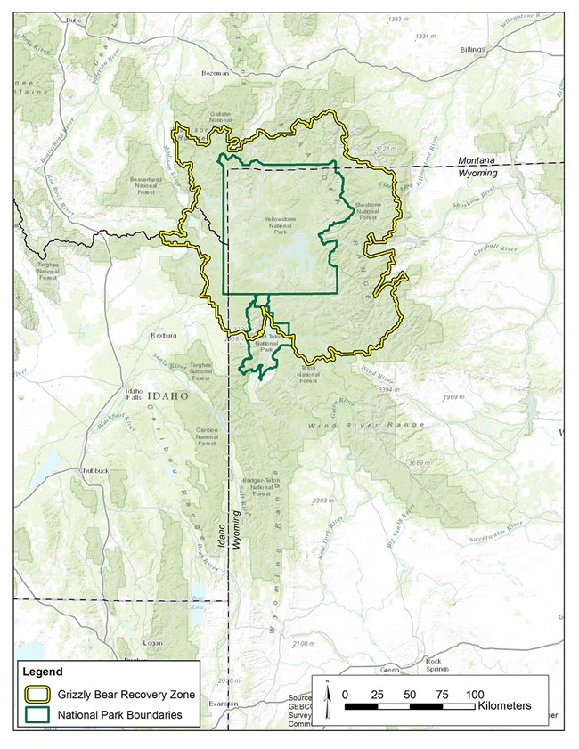 Figure 3.  Grizzly Bear Recovery Zone and National Park boundaries for the Greater Yellowstone Ecosystem.