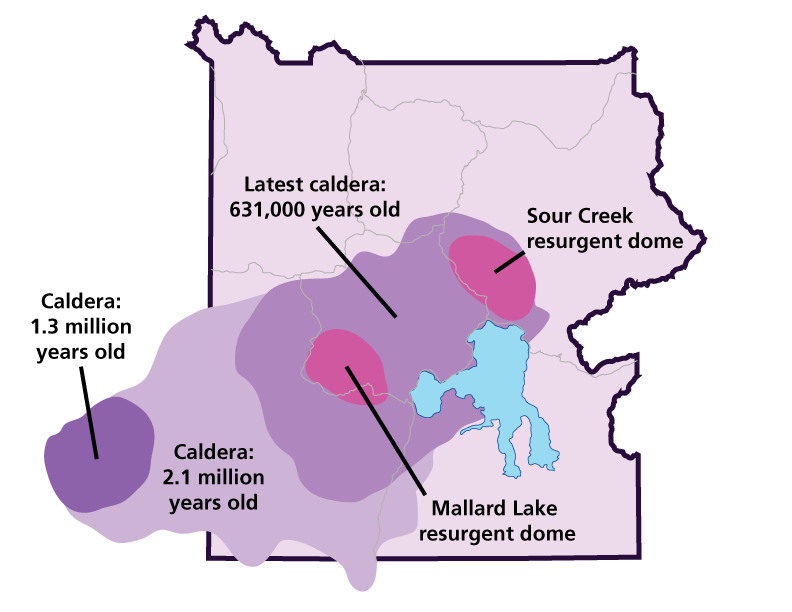 Graphic showing locations of three major eruptions