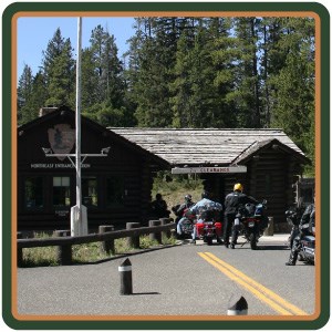 Historic log-cabin-like entrance station.