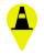 a yellow map pin with a construction cone symbol