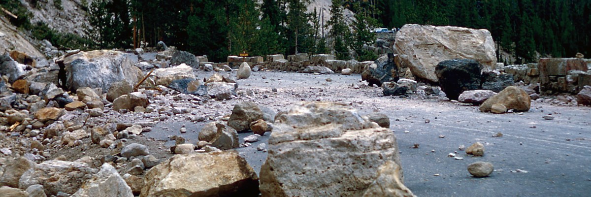 1959 Hebgen Lake earthquake debris on road